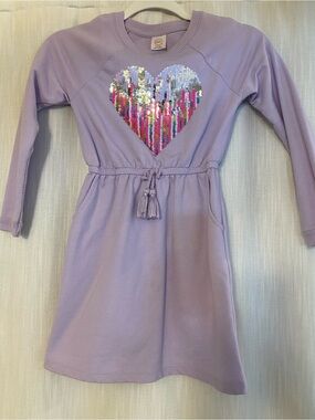 wonder nation Lilac Long-Sleeve Dress with Sequin Heart